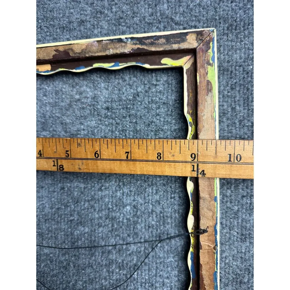 Vintage ornate wooden picture frame 9x12 butter yellow cottagecore scallop braid